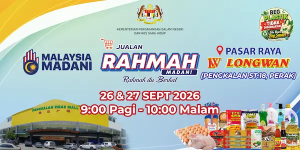 Jualan Rahmah di cawangan Pasaraya Longwan Pengkalan St. 18, Perak dari 26 - 27/9/2026