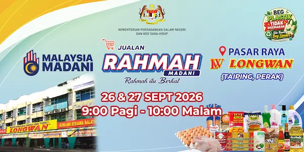 Jualan Rahmah di cawangan Pasaraya Longwan Taiping, Perak dari 26 - 27/9/2026