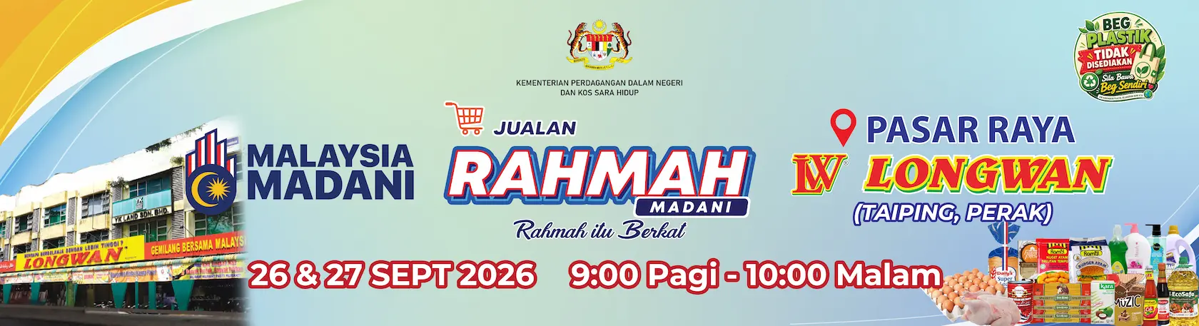 Jualan Rahmah di cawangan Pasaraya Longwan Taiping, Perak dari 26 - 27/9/2026