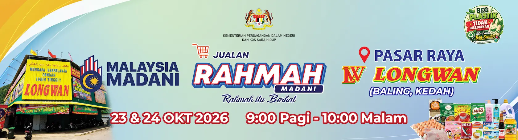 Jualan Rahmah di cawangan Pasaraya Longwan Baling, Kedah dari 23 - 24/10/2026