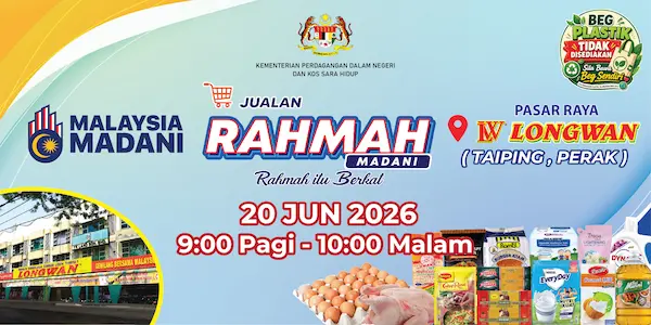 Jualan Rahmah Madani pada 20 Jun 2026 di Pasaraya Longwan Taiping, Perak.
