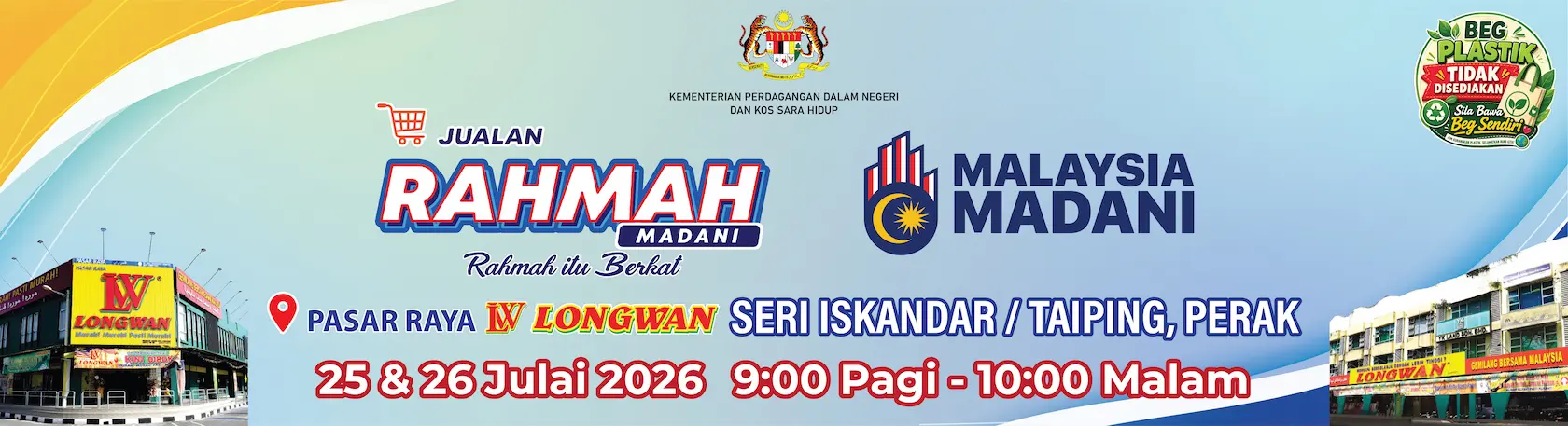 Jualan Rahmah di Pasaraya Longwan Seri Iskandar & Taiping, Perak pada 25 - 26 Jul 2026