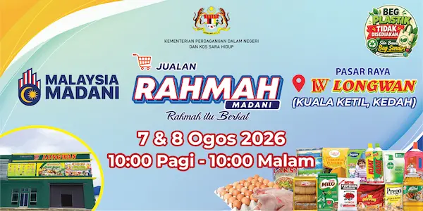 Jualan Rahmah di Pasaraya Longwan Kuala Ketil, Kedah pada 7 - 8 Aug Jul 2026