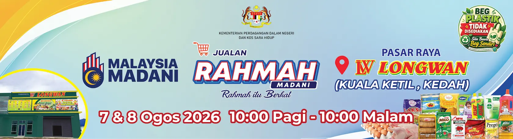 Jualan Rahmah di Pasaraya Longwan Kuala Ketil, Kedah pada 7 - 8 Aug 2026