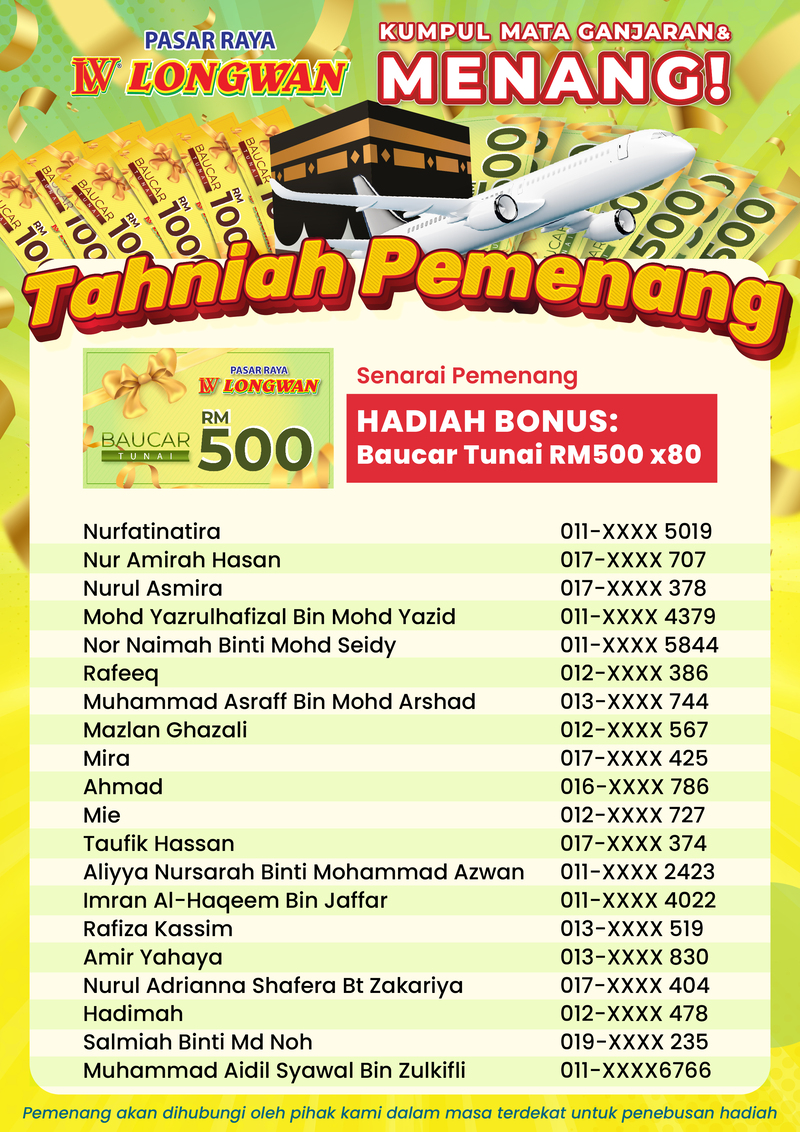 Pasaraya Longwan Kumpul Mata Ganjaran & Menang Winners List